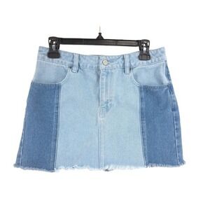 Pac Sun Short Mini Jean Blue Denim Two Tone Summer 100% Cotton Skirt Womens 27
